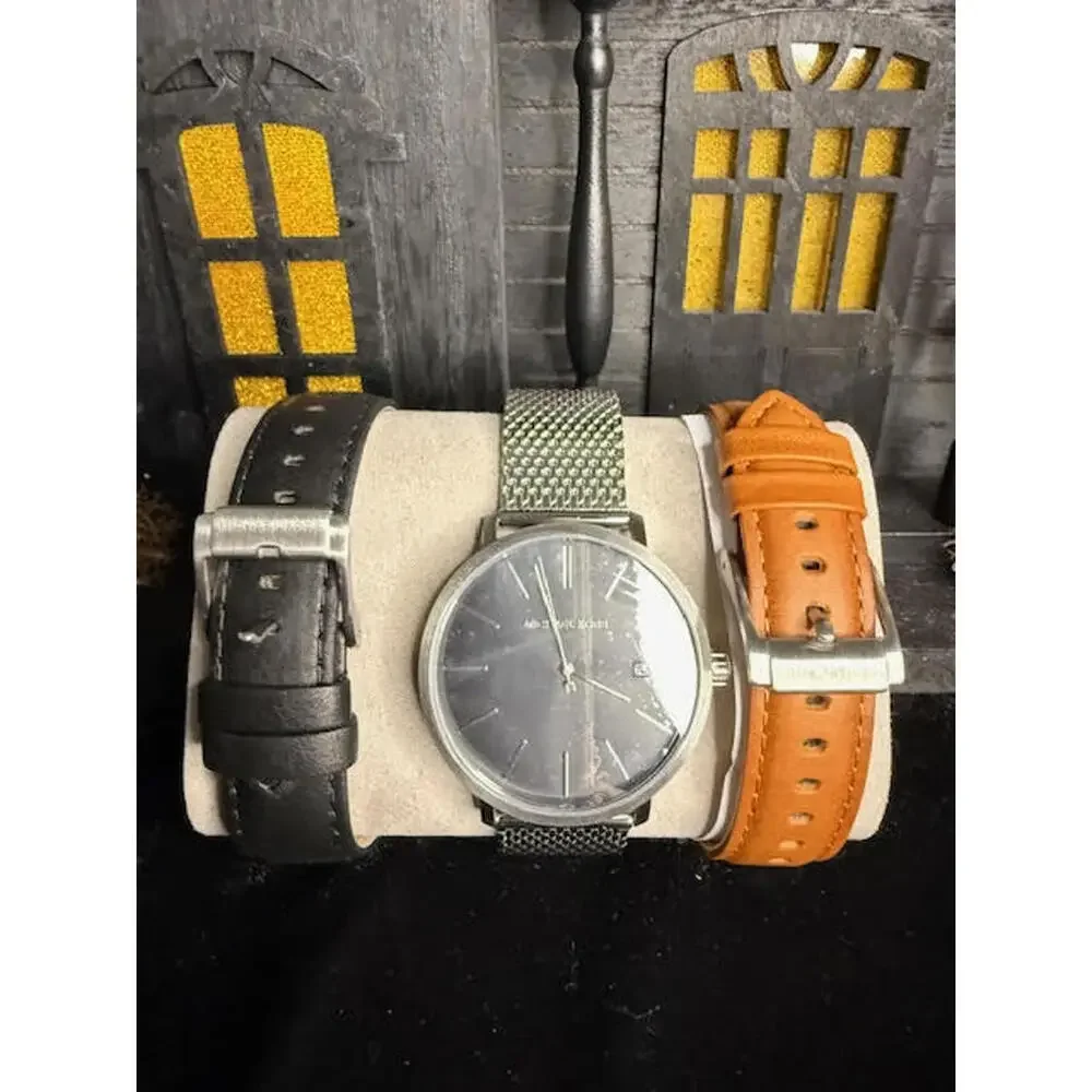 Michael Kors Men’s Watch Gift Set Silver Mesh w Black & Brown Leather Straps NWT
